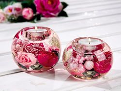 Pack of 6 Dreamlight, Tealight Candle Holder, Mercury, Floral Design, Glass, Pink, PU 6, H. 7 cm, D. 9 cm