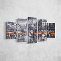 HOMEMANIA Quadro Tour Eiffel - 5 Pezzi - Città E Paesaggi - per Soggiorno, Camera - Multicolore in Poliestere, Legno, 100 x 3 x 60 cm