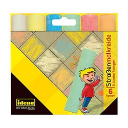 Idena 621731 - Straatverfkrijt in kartonnen doos, 6 staafjes in verschillende kleuren, voor het schilderen van asfalt, bestrating of beton