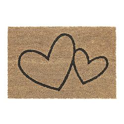Relaxdays Hearts Print Welcome Doormat Rubber, 40 x 60 cm, Door Mat Inside & Outside, Non-Slip, Natural Coir/Black, Coco, 41 x 60 cm