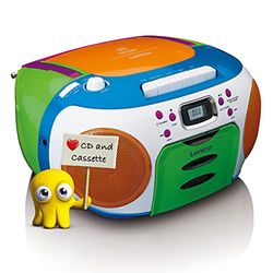 Lenco SCD-971 -Radio Infantil - Radio Casete con CD - Radio CD - Lector de Casete - Altavoces estéreo - Toma de Auriculares - Memoria de Pistas - Multicolor, Colorido