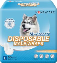 HONEY CARE All-Absorb A24 - Envoltura para perro macho, 50 unidades, grande, azul y blanco