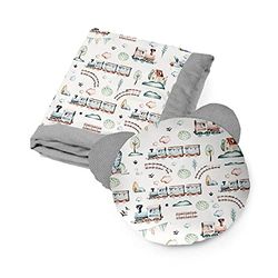 KOSPU beddengoed set kussen en deken voor peuters, babykatoen en velours stof, 100% polyester vulling, slaapdeken 75 x 100 cm, berenslaapkussen Æ40 cm