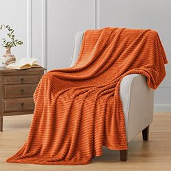 Vessia flanell fleece filt (127 x 178 cm, orange), lätt sofffilt, varm mysig mjuk sängfilt, plysch mikrofiber sofffilt för alla årstider
