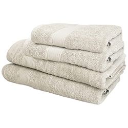 WELL HOME MOBILIARIO & DECORACIÓN Set of 4 Bath Towels: 2 Bathroom Towels 50 x 90 cm; 2 Shower Towels 70 x 140 cm 450 g/m² 100% Cotton Beige