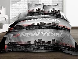 COSY collection New York Set Copripiumino, Cotone, Grigio, 220 x 240 cm