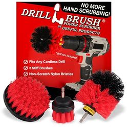 Drillbrush Tout Usage Salle de Bains Surfaces Douche, Baignoire et Carreaux d'alimentation Scrubber Kit de Nettoyage Brosse Stiff-Rouge