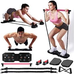 ACROPAQ - 14-in-1 Home Gym Set - Met pompgrepen, pompplank, buikrol, banden, pilatesstang en weerstandsbanden - Thuis/kantoor/hotelkamer/onderweg