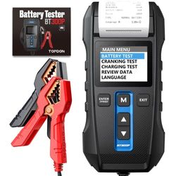 TOPDON Comprobador de Batería de Coche BT300P, 12v 24v probador de baterías, con impresora, examen de salud de la batería 100-2000cca prueba de carga de arranque de baterías