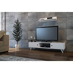 Homemania Mobile Porta TV Aspen Moderno - con Ante, Mensola, Ripiani - da Salotto - Bianco in Legno, 130 x 40 x 35 cm