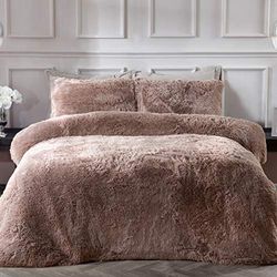 Sleepdown Fleece Luxury Long Pile Faux Fur Mink Super Soft Easy Care Duvet Cover Quilt Bedding Set with Pillowcases - Double (200cm x 200cm)