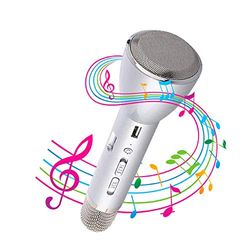 NK - Microfone Karaoke portátil com Bluetooth e alto-falante, potência 3W, 10 metros Bluetooth, Android e iOS, prateado