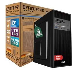 GMR Ultra Intel i7 PC - Calculadora rápida + Ordenador para Oficina y Oficina en casa con 32 GB DDR4 RAM/Memoria RAM - SSD de 2 TB - DVD+RW - USB 3.0 - WiFi 600 y Bluetooth 5 - Win 11 Pro