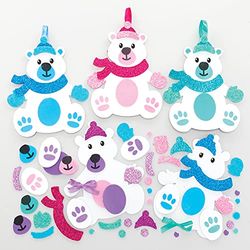 Baker Ross FE947 Kit de Decoration Enfant motif Ours des Neiges - Lot de 8, Decoration pour les Enfants à Colorier et Décorer, Loisirs Creatifs Enfant, Activites Manuelles pour Enfants