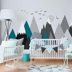 Annuska Pegatinas de pared para niños Decoración de habitación de bebé Adhesivo de pared escandinavo, gigante de montañas escandinavas, 60 x 115 cm