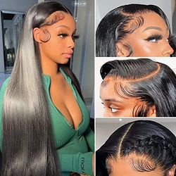 GARAXIS 26 Inch Straight Lace Front Wig - Human Hair Pre-Plucked, 13x4 Lace, 150% Density, Brazilian Virgin, Natural Color