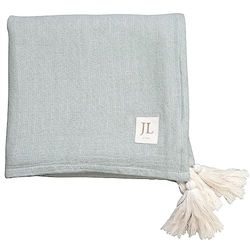 Jean & Len Sofa Blanket with Tassels Made of 100% Organic Cotton, Oeko-Tex & GOTS Certified, Produced in Turkey, Reversible Blanket for the Sofa, Colour: Ecru/Mint, Dimensions 130 x 180 cm