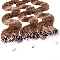 Hair2Heart 200 x 1g Microring Loop Extensions, - 20", colour 8 chopper brown, wavy