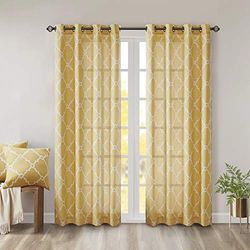 Madison Park Saratoga enkelt fönster gardin ljus filtrering grepparbete tryck 1 panel genomföring topp draperi/kappa för vardagsrum sovrum och sovsal, 50 x 84, gul