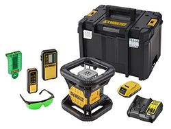 DEWALT DCE079D1G-QW Laser rotativo verde com bateria de 18 V 2.0 Ah. Alcance 76/600 m. Inclui detetor, carregador de bateria, suporte, óculos, cartão magnético e caixa TSTAK