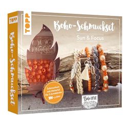 Boho-Schmuckset Sun & Focus (Orange): Anleitung und Material für 5 Armbänder im Boho Look zum Selbermachen. Bänder, Biegeringe, Perlen und Anhänger. Nickelfrei