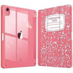 FINTIE Hybrid Slim Case for iPad 10th Generation 10.9 Inch Tablet (2022 Model) - [Built-in Pencil Holder] Shockproof Cover with Clear Transparent Back Shell, Auto Wake/Sleep, Composition Book Pink
