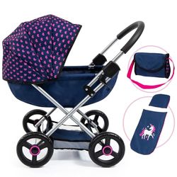 Bayer Design 12754AA Dolls Pram Cosy stroller, foldable, bag, blanket, pillow, underneath shopping basket