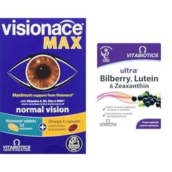 Visionace Max - 56 Tablets Bundle with Vitabiotics Ultra Bilberry, Lutein and Zeaxanthin - 30 Tablets