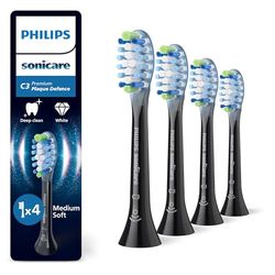 Philips Sonicare C3 Premium Plaque Defence,cabezales de cepillado de repuesto originales, negro, paquete de 4, HX9044/88