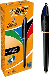 BIC 4Colori Pro, Set Penne 4 Colori a Sfera a Scatto, Cancelleria Scuola e Ufficio, Punta Media (1.0 mm), 12 Unità