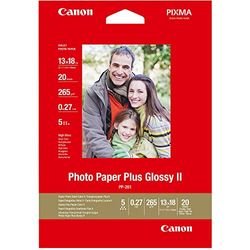 Canon PP-201 Plus II Photo Paper, Glossy, 265 g/m2, 13 x 18 cm (5 x 7in), 20 Sheets - 2311B018