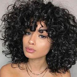 AIDUSA Short Loose Curly Wigs for Black Women Afro Wig for Black Women Curly Wig for Women Synthetic Wigs for Women Fluffy Natural Soft Hair ( 1B Natural Black)