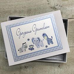 White Cotton Cards Handmade Gorgeous Grandson Tiny Photo Album (Blue),cover may vary, 12.5x17.5x2.5 cm