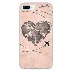 Gocase World Map Heart Vintage hoes | compatibel met iPhone 8 Plus | transparant met print | siliconen doorzichtige TPU beschermhoes krasbestendig telefoonhoes | wereldkaart hart