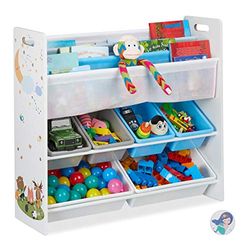 relaxdays Etagère Enfants,6 boîtes, 4 Cases en Tissu, Motif Mignon feu, Meuble Jouets, HxlxP 78x86x26,5 cm,coloré