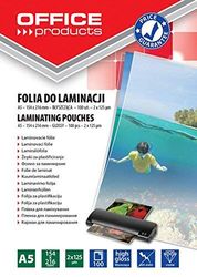 OFFICE PRODUCTS Fogli Plastificatrice A5 / 2 x 125 Micron/Confezione da 100 pezzi/Pouches per plastificazione per documenti/Finitura Lucida/Foglio di Laminazione