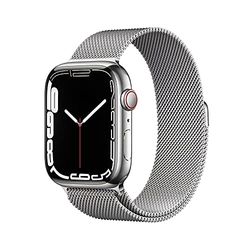 Apple Watch Series 7 (GPS + Cellular, 45mm) smartwatch - kast van zilverkleurig roestvrij staal - Zilverkleurig Milanees bandje. Conditie bijhouden, Saturatie-app en Ecg-app, waterbestendig