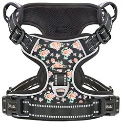 HEELE Hondentuig Hondenharnas voor Middelgrote Honden No Pull Hond Harnas met Handvat Hondentuig Reflecterende Verstelbare Huisdier Vest voor Buitentraining Wandelen, Zwarte Bloemen, M