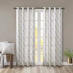 Madison Park Saratoga Window Curtain Light Filtering Fretwork Print 1 Panel Grommet Top Drapes/Valance for Living Room Bedroom and Dorm, 50x84, Ivory