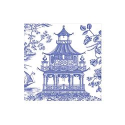 Caspari Chinoiserie Toile - Tovaglioli di carta con pagoda, confezione da 20, colore: Blu
