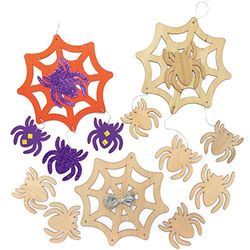 Baker Ross AX260 Wooden Spider Web Decoration Kits - Pack of 3, Halloween Decorations for Kids to Decorate and Display, Ideal Kids Arts and Crafts Project