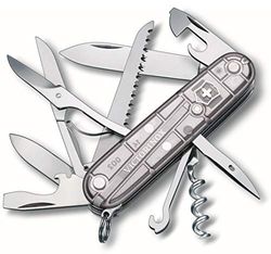 Victorinox Huntsman Taschenmesser, 15 Funktionen, Schere, Holzsäge, Korkenzieher, silber transparent B1