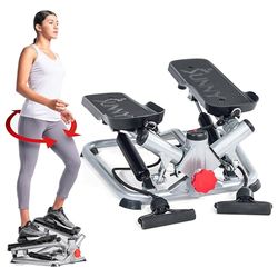 Sunny Health and Fitness Geavanceerde Twist Stepper Machine met weerstandsbanden, draagbare mini-trap-aerobics-fitnessapparatuur voor een volledige lichaamstraining - SF-S0979, grijs