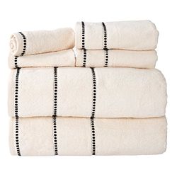 Lavish Home Luxury Cotton Towel Set- Quick Dry, Zero Twist and Soft 6 Piece Set With 2 Bath Towels, 2 Hand Towels and 2 Washcloths Bone/Black