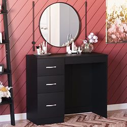 Vida Designs Bureau d'ordinateur Noir 3 tiroirs Riano 79 x 93 x 38 cm