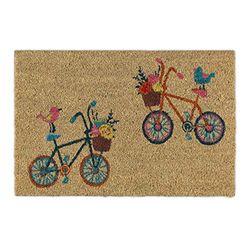 Relaxdays Felpudo Coco, Alfombrilla Puerta Entrada, Antideslizante, Diseño Bicicletas y Flores, 40x60 cm, Color Natural, 1 Unidad
