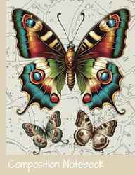 B5 composition notebook college ruled: vintage butterfly | 160 pages | Notebook for Schools, collage, study, office, university