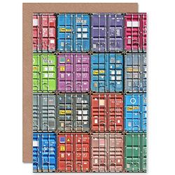 Wee Blue Coo STACK CONTAINER FREIGHT COLLAGE SQUARES BLANK GREETINGS BIRTHDAY CARD