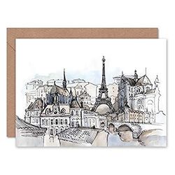 Fine Art Prints France Ink Drawing Paris Greeting Card with Envelope Inside Premium Quality,12.5 x 17.5 cm