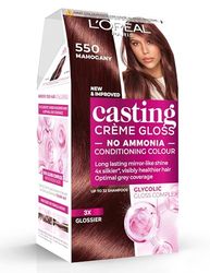 L'Oreal Paris Casting Creme Gloss semi-permanent hair dye, blends away grey hair leaving a radiant hair colour, brown hair dye 550 Mahogany